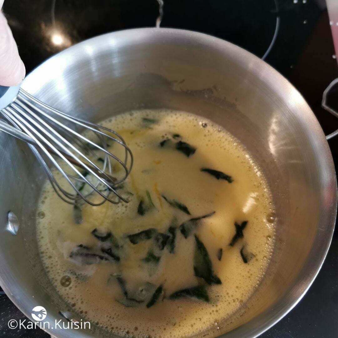 sucre basilic oeuf jus yuzu mélangez
