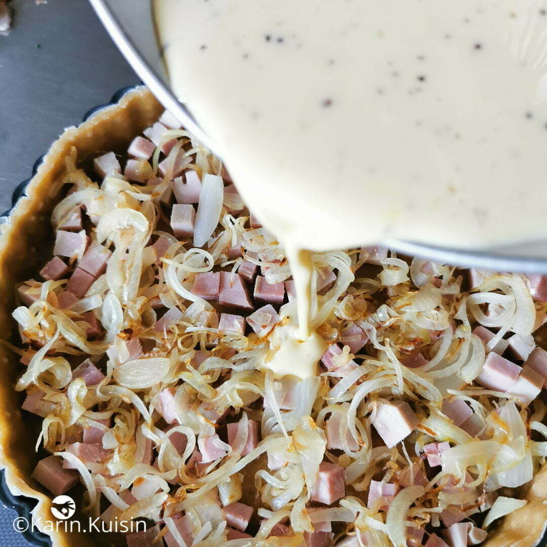 quiche jambon oignon appareil verser