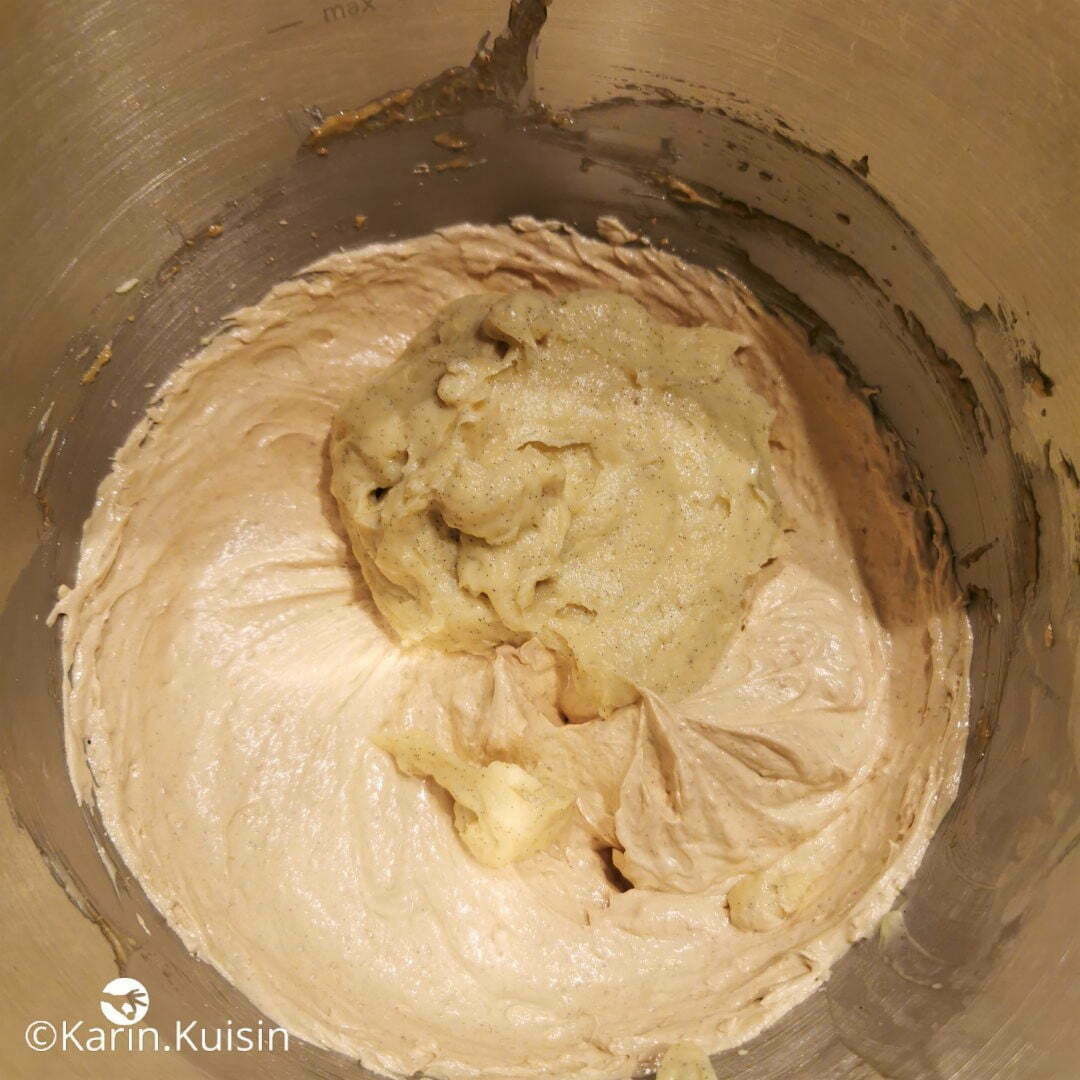 mélange beurre praliné crème pâtissère ajouter